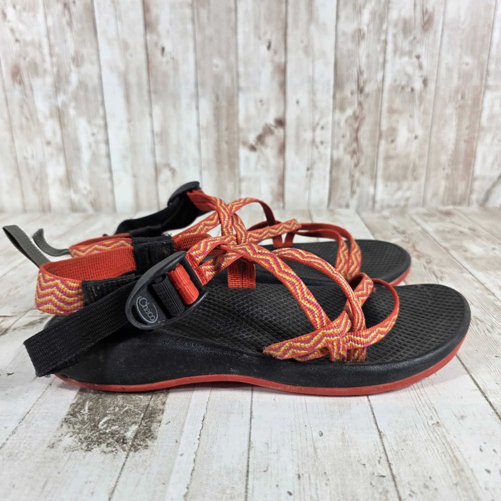 Chaco Z/Cloud 2 Sandals Womens 6 Orange Yellow Chevron‎ Double Strap Toe Loop